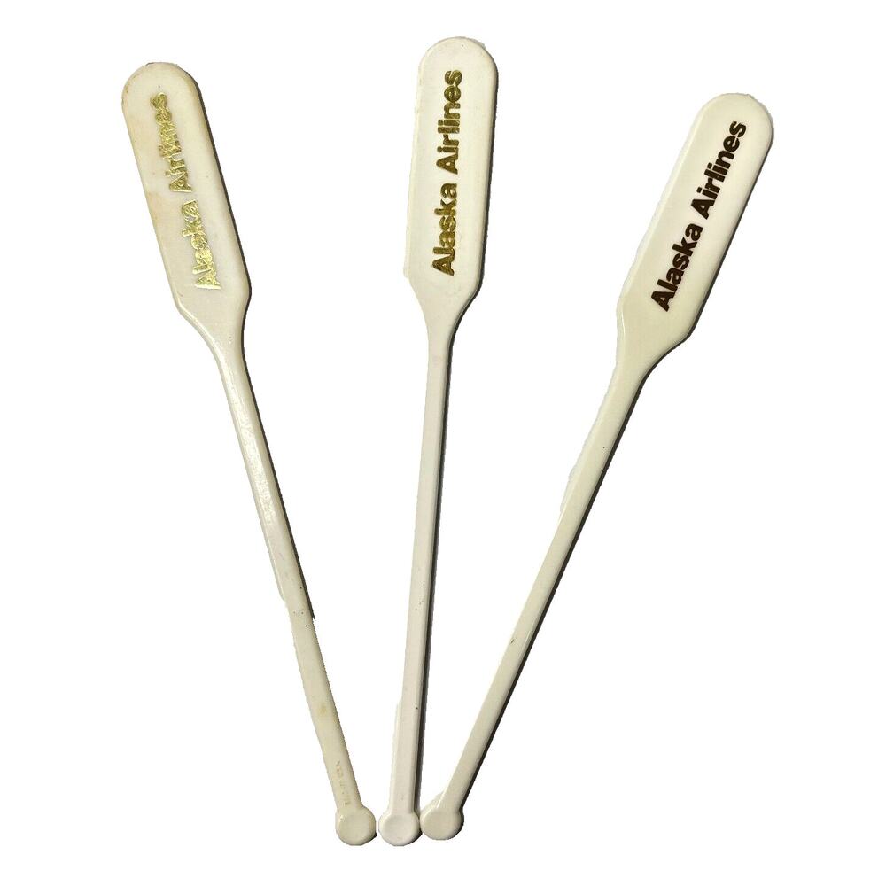Vintage Plastic Swizzle Stick Lot of 3 Alaska Airlines Gold Coast Drink Stirrers